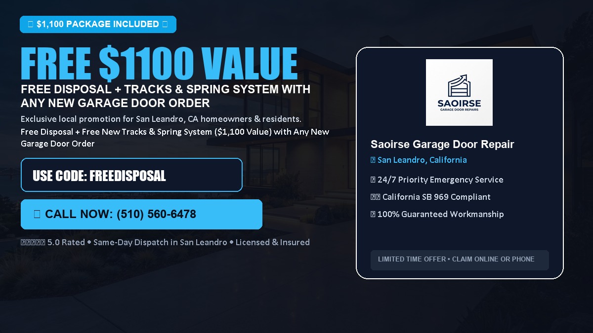 Free Disposal + Free New Tracks & Spring System with Any New Garage Door Order ($1100 Value) in San Leandro, CA
